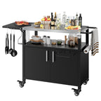 Vongrasig Outdoor Grill Cart, Patio Kitchen Island with Storage, Outdoor Bar Table BBQ Cart Pizza Oven Table with Foldable Stainless Steel Top & Wheels