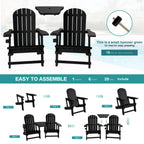 Vongrasig Adirondack Chairs Set of 2 with Removable Tabletop, Outdoor HDPE Plastic Fire Pit Chair Set with Wooden Textured, Cup Holder for Patio, Poolside, Deck, Garden