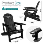 Vongrasig Adirondack Chairs Set of 2 with Removable Tabletop, Outdoor HDPE Plastic Fire Pit Chair Set with Wooden Textured, Cup Holder for Patio, Poolside, Deck, Garden