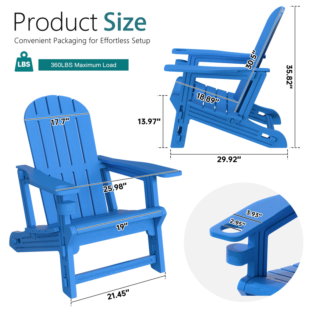 Vongrasig Adirondack Chairs Set of 2 with Removable Tabletop, Outdoor HDPE Plastic Fire Pit Chair Set with Wooden Textured, Cup Holder for Patio, Poolside, Deck, Garden