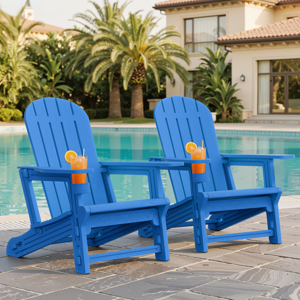 Vongrasig Adirondack Chairs Set of 2 with Removable Tabletop, Outdoor HDPE Plastic Fire Pit Chair Set with Wooden Textured, Cup Holder for Patio, Poolside, Deck, Garden