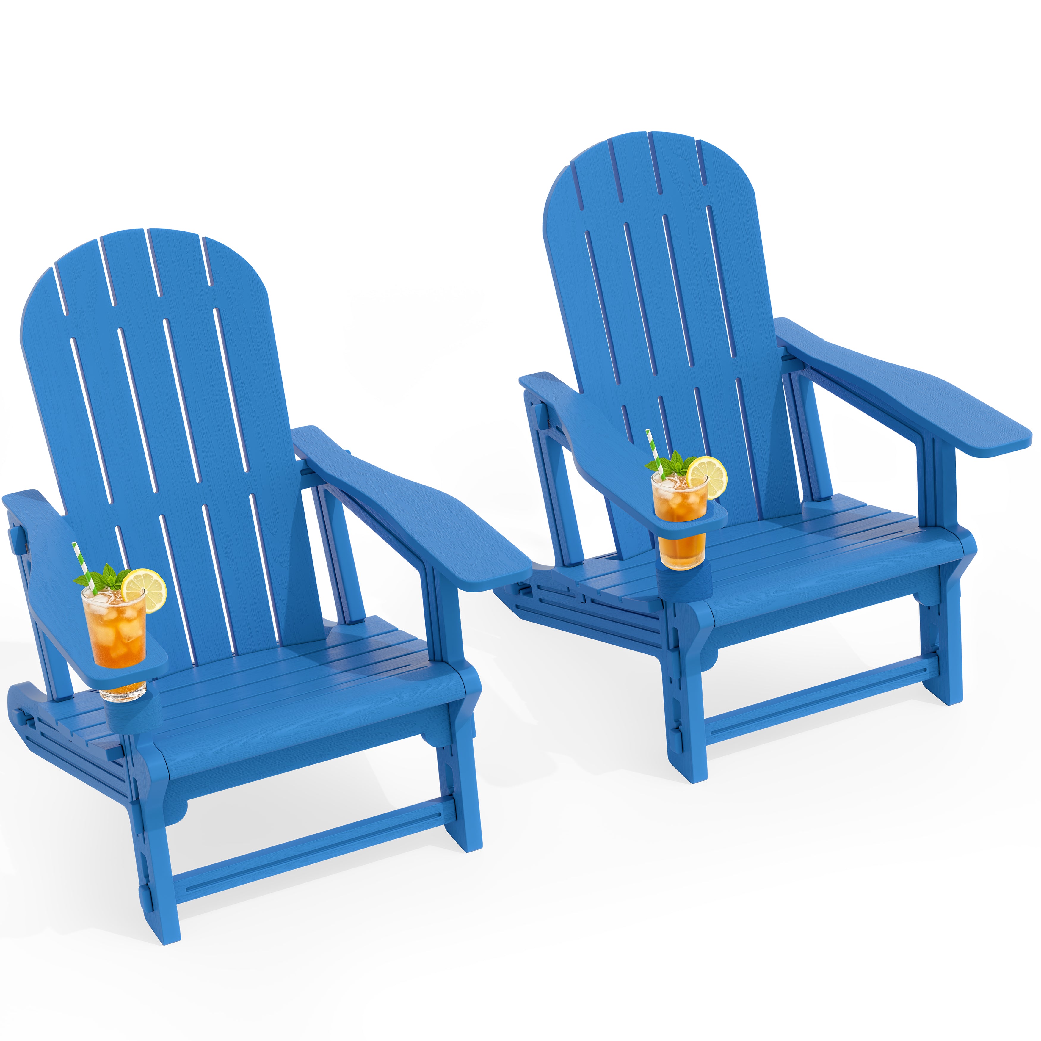 Vongrasig Adirondack Chairs Set of 2 with Removable Tabletop, Outdoor HDPE Plastic Fire Pit Chair Set with Wooden Textured, Cup Holder for Patio, Poolside, Deck, Garden