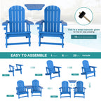 Vongrasig Adirondack Chairs Set of 2 with Removable Tabletop, Outdoor HDPE Plastic Fire Pit Chair Set with Wooden Textured, Cup Holder for Patio, Poolside, Deck, Garden