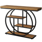 Vongrasig Console Table with Circle Base, Industrial Narrow Entryway Table with Storage, 4-Tier Wood Sofa Table for Living Room, Hallway