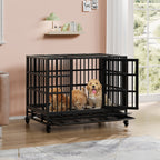 Vongrasig 38 Inch Heavy Duty Indestructible Dog Crate, Escape Proof Dog Cage Kennel with Lockable Wheels,High Anxiety Double Door Dog Cage,Extra Large XL XXL Crate Indoor for Large Dogs