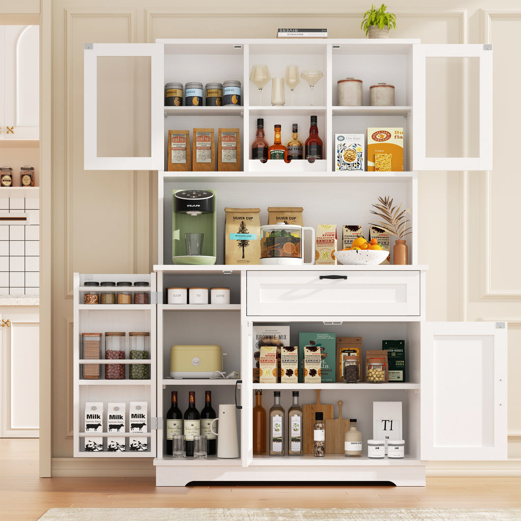 Vongrasig Kitchen Pantry Cabinet, Farmhouse Kitchen Hutch Tall Storage Cabinet with Doors and Shelves, Modern Food Pantry for Dining Room