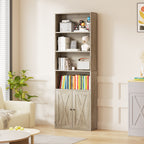 Vongrasig Farmhouse Bookcase with Doors & Storage, Tall 6-Tier Wood Bookshelf for Home Office Organization, Living Room Display, and Bedroom Storage Alternatives, 71-Inch Standing Shelf
