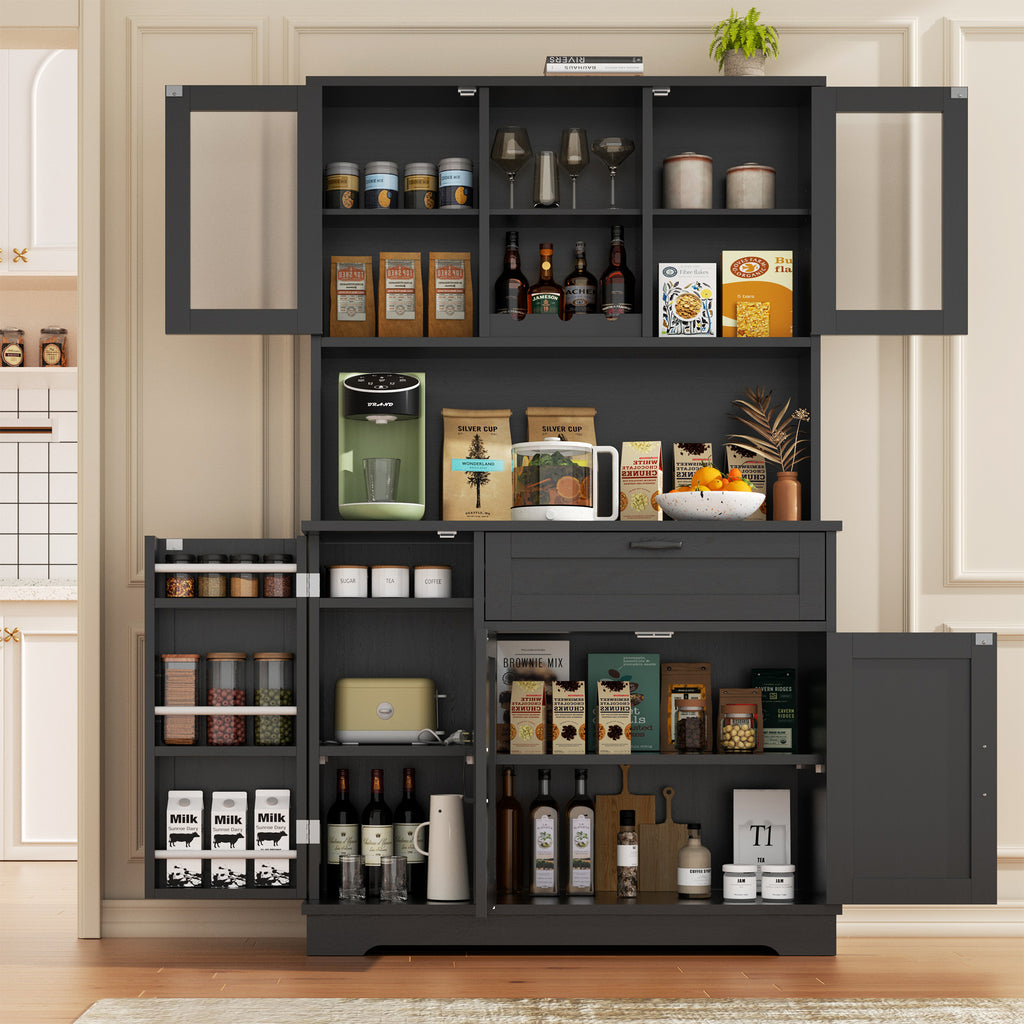 Vongrasig Kitchen Pantry Cabinet, Farmhouse Kitchen Hutch Tall Storage Cabinet with Doors and Shelves, Modern Food Pantry for Dining Room