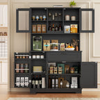 Vongrasig Kitchen Pantry Cabinet, Farmhouse Kitchen Hutch Tall Storage Cabinet with Doors and Shelves, Modern Food Pantry for Dining Room