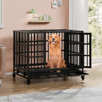 Vongrasig 38 Inch Heavy Duty Indestructible Dog Crate, Escape Proof Dog Cage Kennel with Lockable Wheels,High Anxiety Double Door Dog Cage,Extra Large XL XXL Crate Indoor for Large Dogs