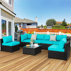 Vongrasig Patio Furniture 7 Pieces Outdoor Sectional Sofa Set, Black Wicker