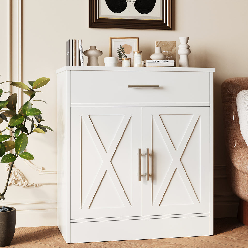 Vongrasig Farmhouse Coffee Bar Cabinet, Small Sideboard Buffet with Storage, Modern Kitchen Storage Cabinet with 1 Drawer and 2 Doors for Kitchen, Dining Room