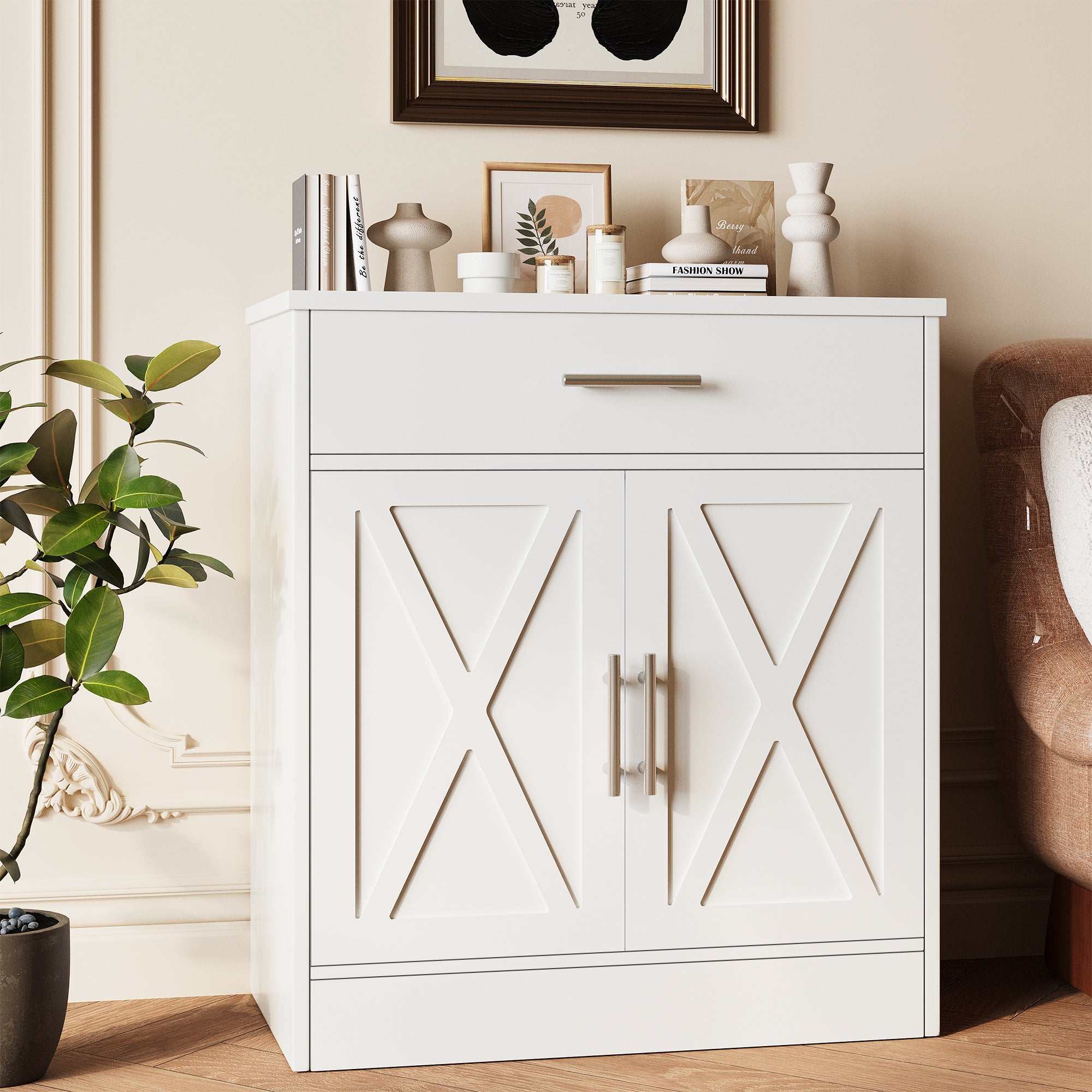 Vongrasig Farmhouse Coffee Bar Cabinet, Small Sideboard Buffet with Storage, Modern Kitchen Storage Cabinet with 1 Drawer and 2 Doors for Kitchen, Dining Room