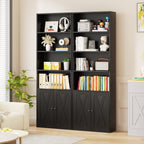 Vongrasig Farmhouse Bookcase with Doors & Storage, Tall 6-Tier Wood Bookshelf for Home Office Organization, Living Room Display, and Bedroom Storage Alternatives, 71-Inch Standing Shelf