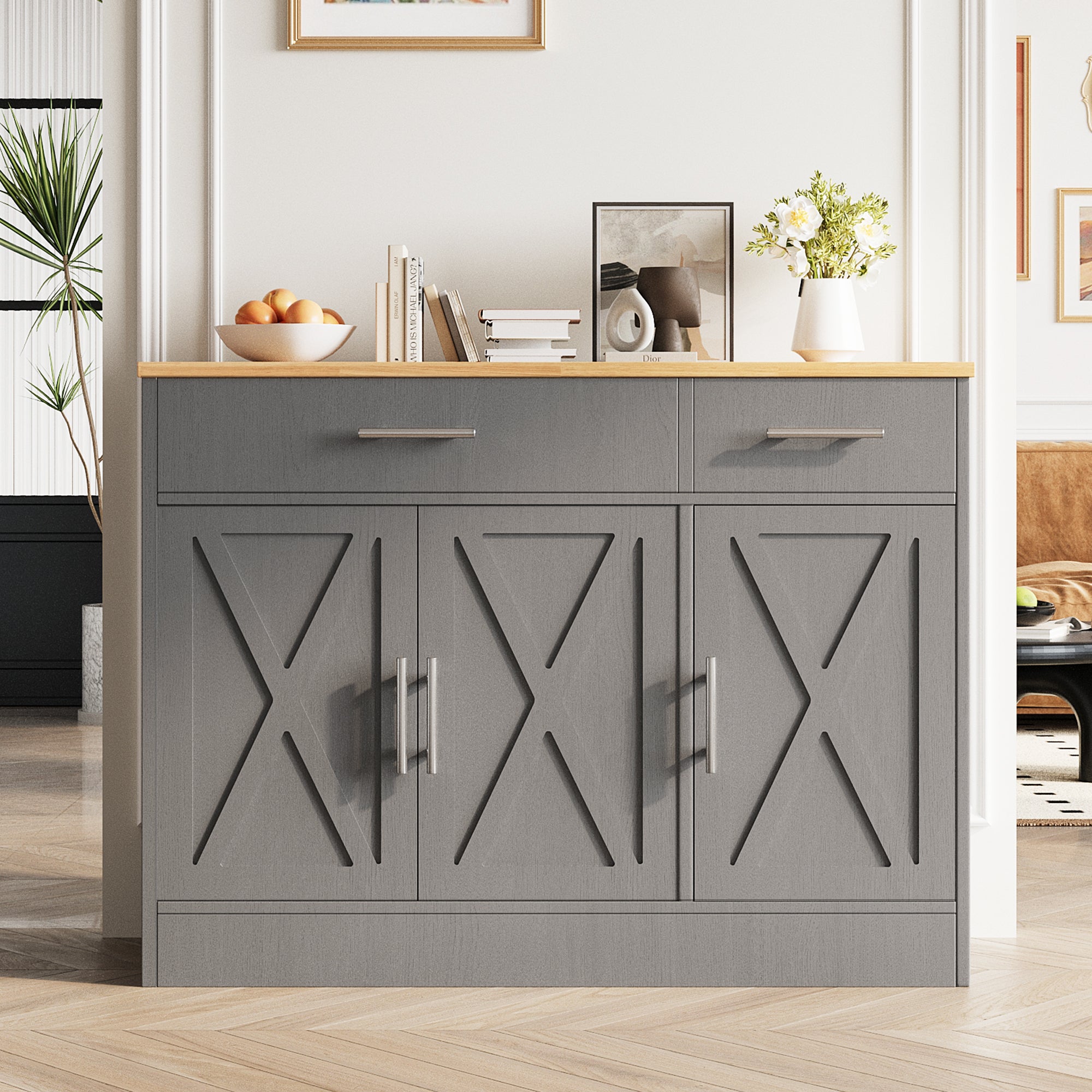 Vongrasig 43” Coffee Bar Cabinet, Farmhouse Buffet Cabinet with Storage, Sideboard Buffet with Drawers and Shelves for Kitchen