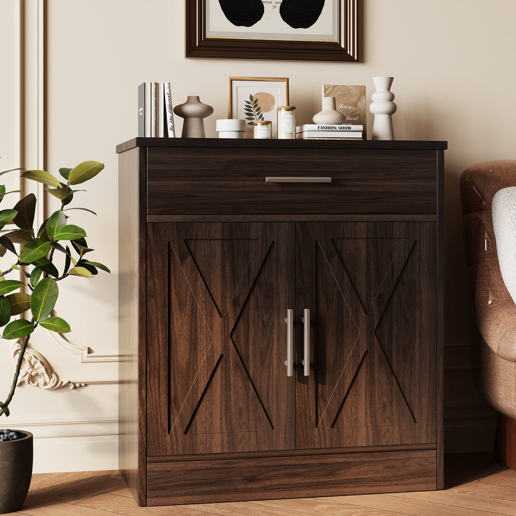 Vongrasig Farmhouse Coffee Bar Cabinet, Small Sideboard Buffet with Storage, Modern Kitchen Storage Cabinet with 1 Drawer and 2 Doors for Kitchen, Dining Room