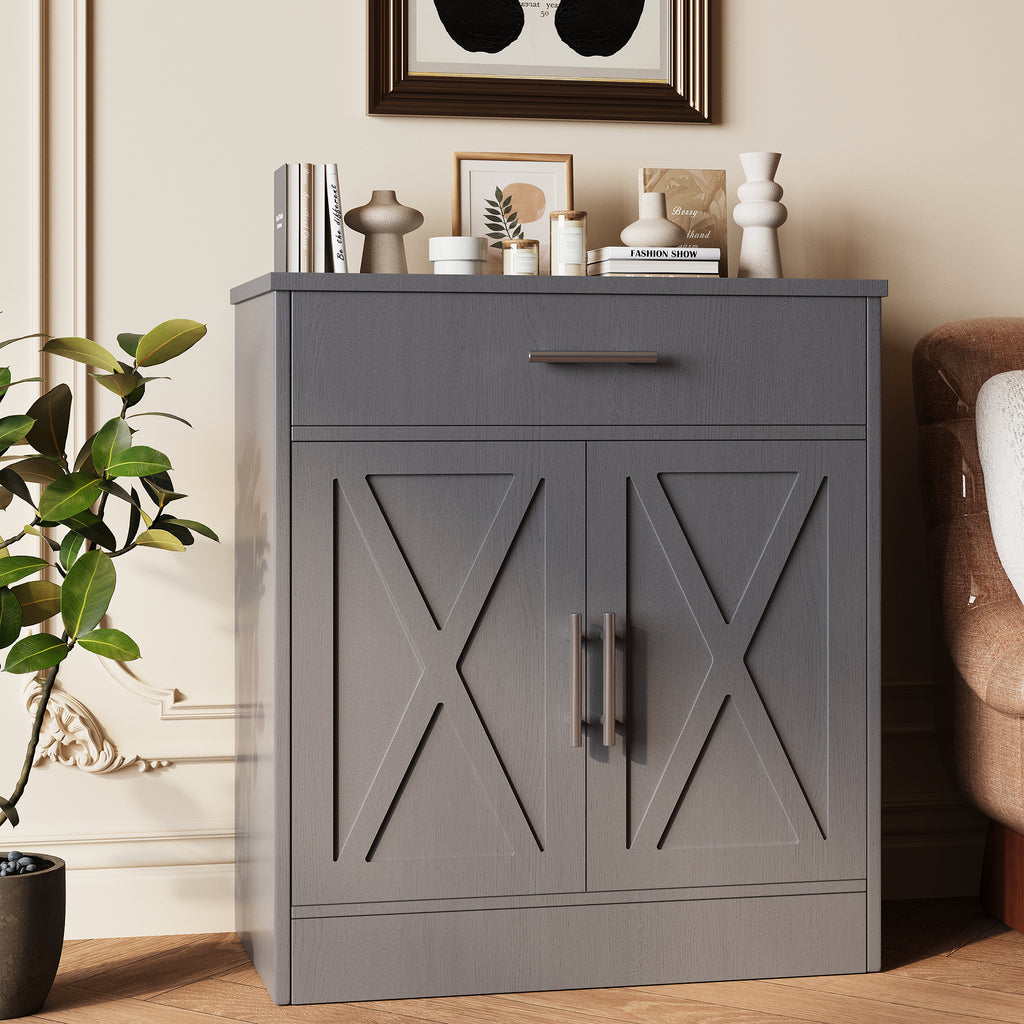 Vongrasig Farmhouse Coffee Bar Cabinet, Small Sideboard Buffet with Storage, Modern Kitchen Storage Cabinet with 1 Drawer and 2 Doors for Kitchen, Dining Room