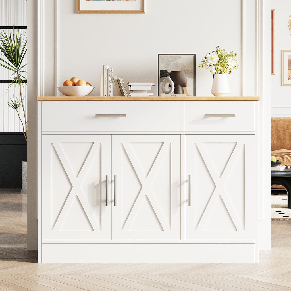 Vongrasig 43” Coffee Bar Cabinet, Farmhouse Buffet Cabinet with Storage, Sideboard Buffet with Drawers and Shelves for Kitchen