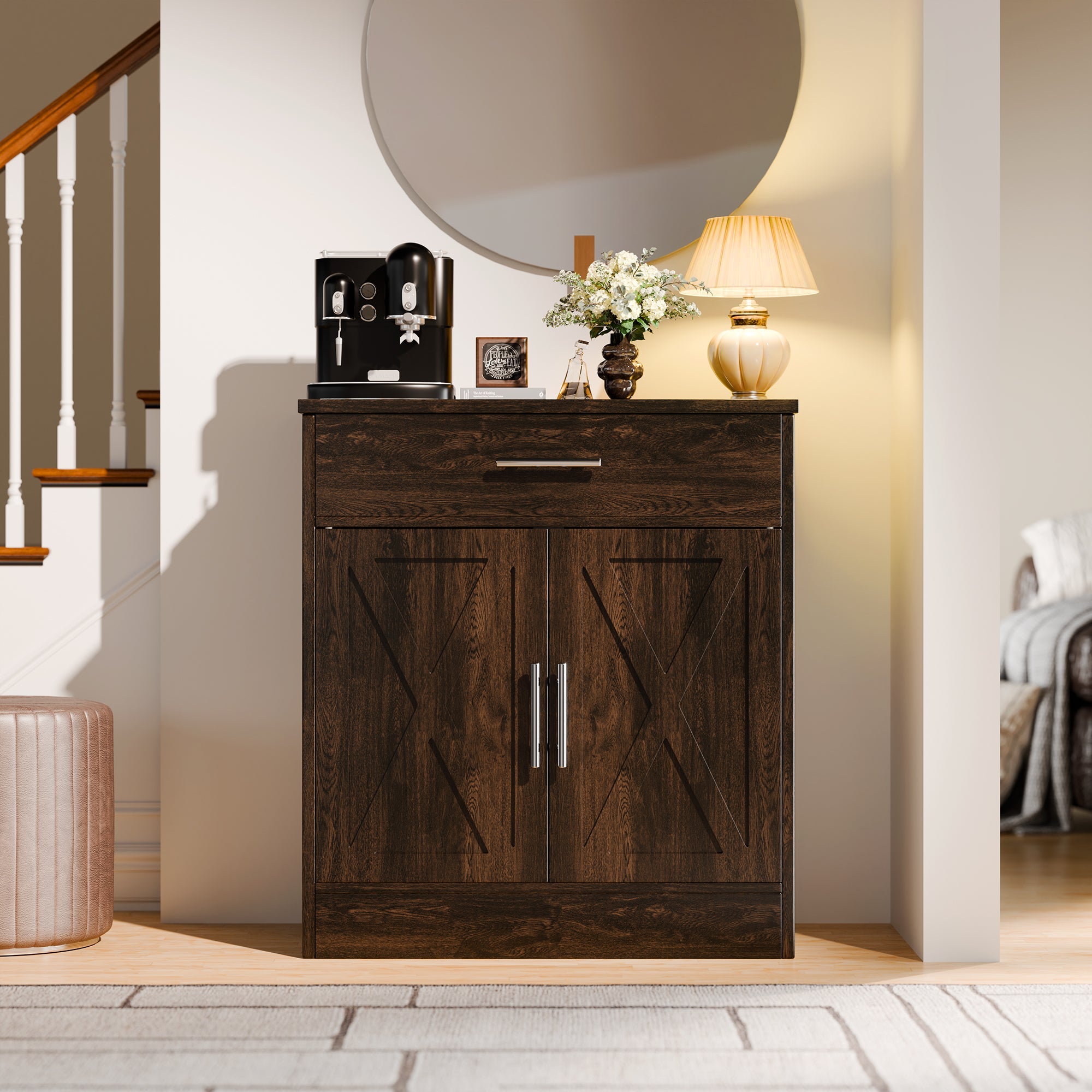 Walsunny Kitchen Buffet Sideboard Cabinet with Adjustable Shelf,Wooden Storage Cabinet with 2 Doors and 1 Drawers,Modern Farmhouse Coffee Bar Cabinet with Storage for Kitchen/Living Room,Grey (7610077905072)
