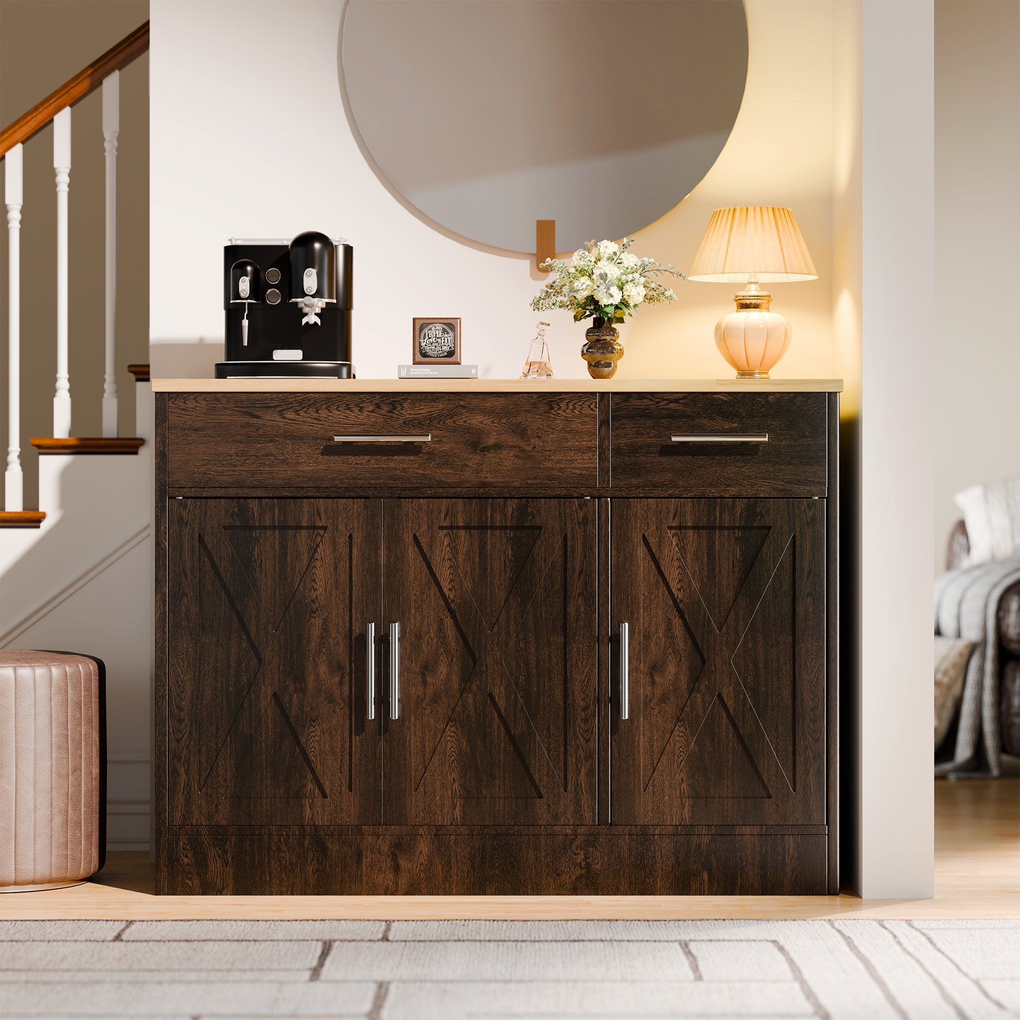 Walsunny Kitchen Buffet Sideboard Cabinet with Adjustable Shelf,Wooden Storage Cabinet with 3 Doors and 2 Drawers,Modern Farmhouse Coffee Bar Cabinet with Storage for Kitchen/Living Room (7612679061680)