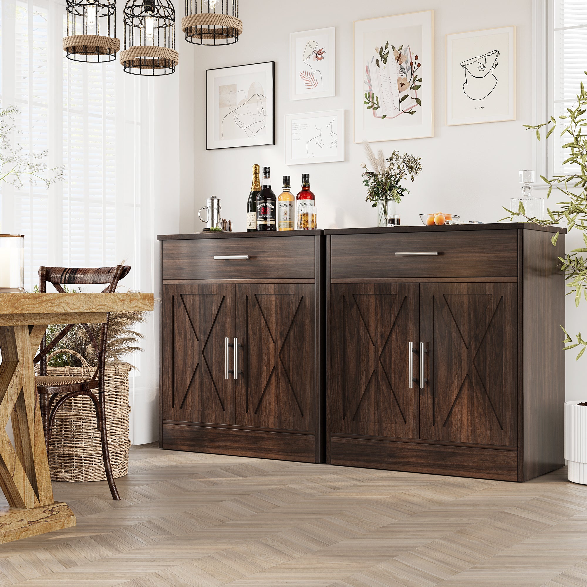 Vongrasig Farmhouse Coffee Bar Cabinet, Small Sideboard Buffet with Storage, Modern Kitchen Storage Cabinet with 1 Drawer and 2 Doors for Kitchen, Dining Room