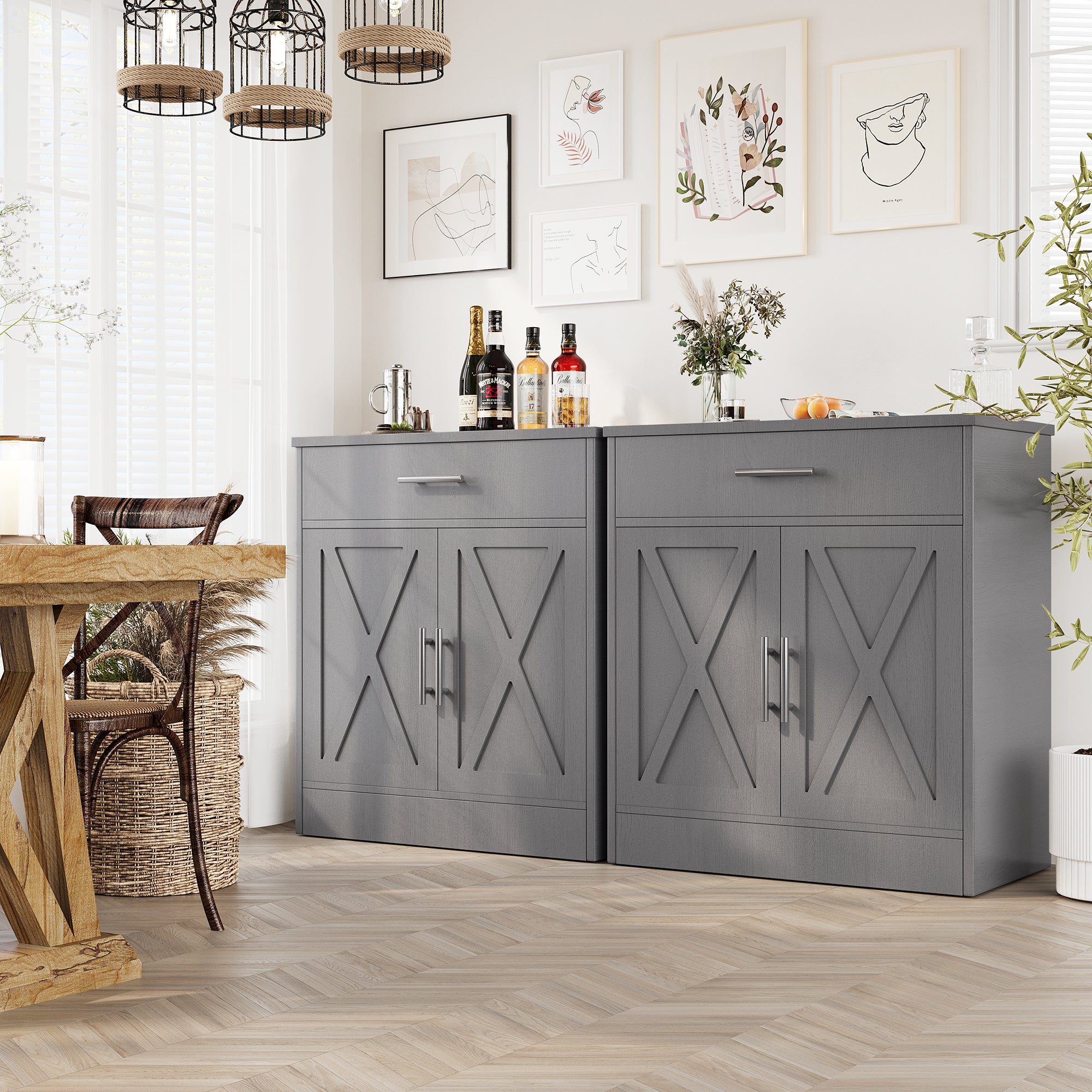 Vongrasig Farmhouse Coffee Bar Cabinet, Small Sideboard Buffet with Storage, Modern Kitchen Storage Cabinet with 1 Drawer and 2 Doors for Kitchen, Dining Room