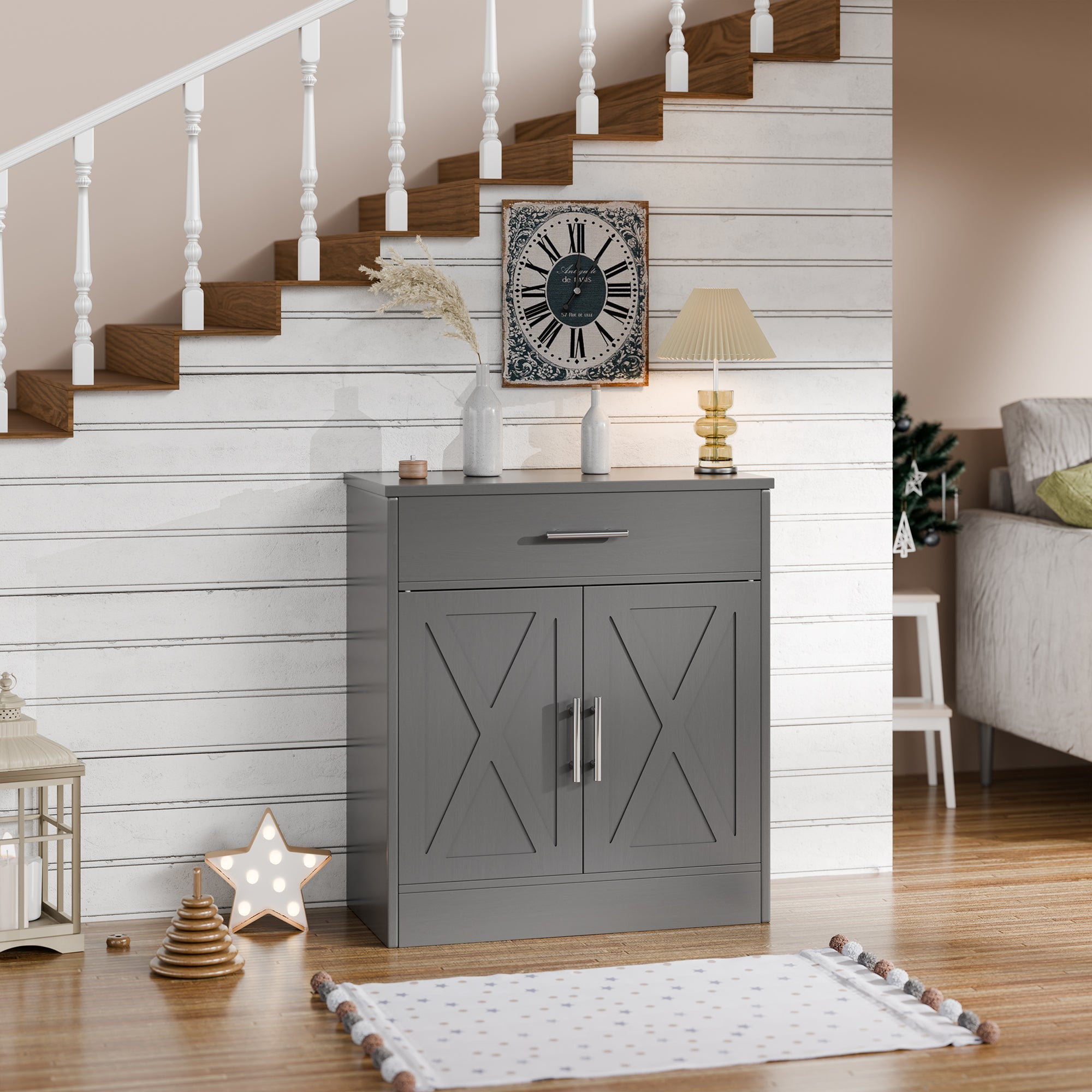 Walsunny Kitchen Buffet Sideboard Cabinet with Adjustable Shelf,Wooden Storage Cabinet with 2 Doors and 1 Drawers,Modern Farmhouse Coffee Bar Cabinet with Storage for Kitchen/Living Room,Grey (7610077905072)