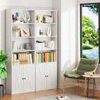 Vongrasig Farmhouse Bookcase with Doors & Storage, Tall 6-Tier Wood Bookshelf for Home Office Organization, Living Room Display, and Bedroom Storage Alternatives, 71-Inch Standing Shelf