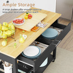 Walsunny 40¡®¡¯ Kitchen Island Storage & Bar Cart with Solid Wood Top#color_black (7278481473712)