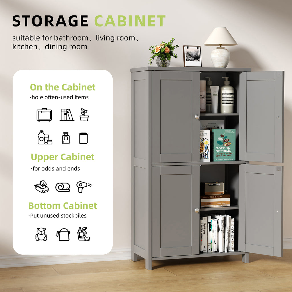 Vongrasig 42.6" Bathroom Storage Cabinet, Modern Floor Cabinet with Doors and Adjustable Shelves, Freestanding Accent Organizer Cupboard for Living Room, Entryway, Kitchen