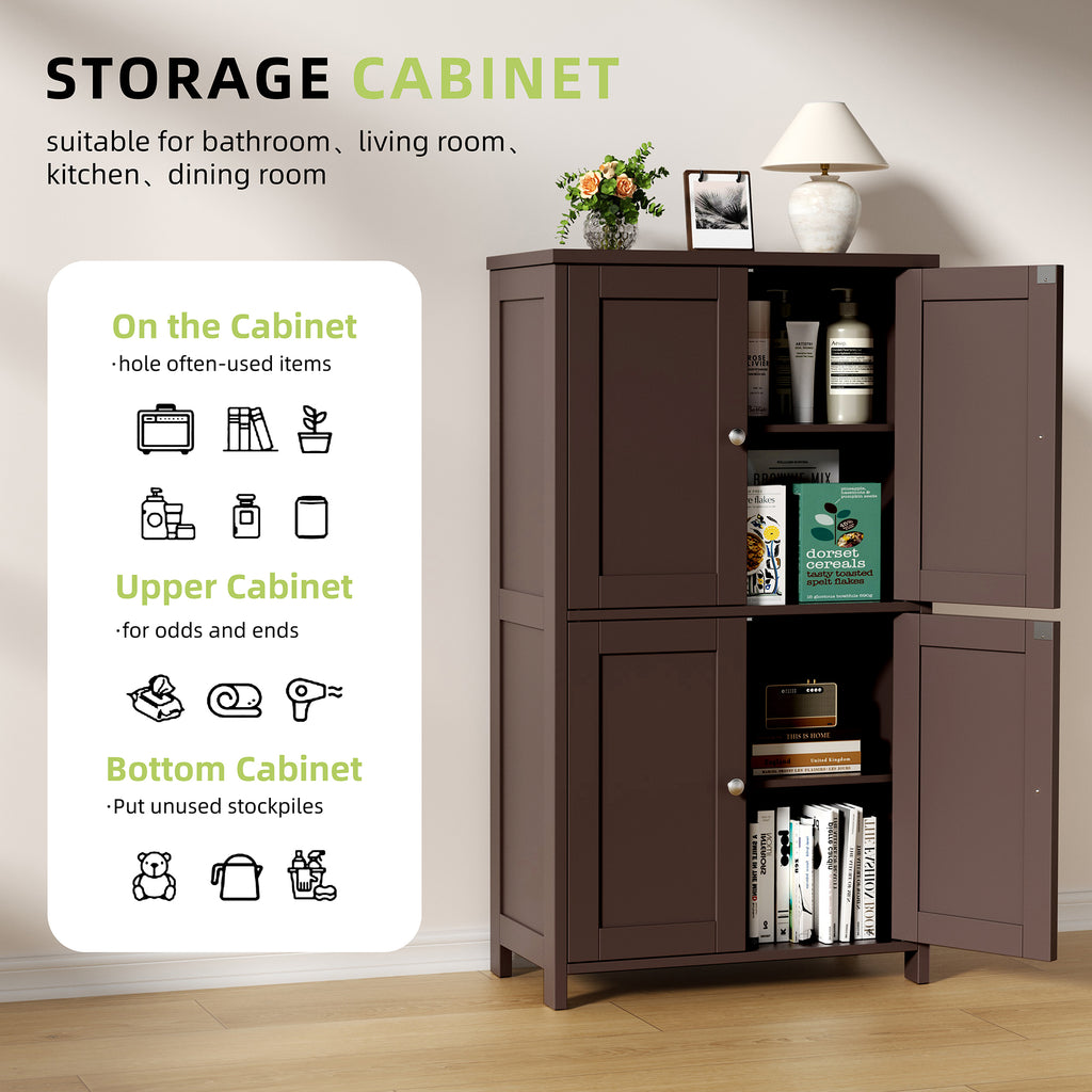 Vongrasig 42.6" Bathroom Storage Cabinet, Modern Floor Cabinet with Doors and Adjustable Shelves, Freestanding Accent Organizer Cupboard for Living Room, Entryway, Kitchen