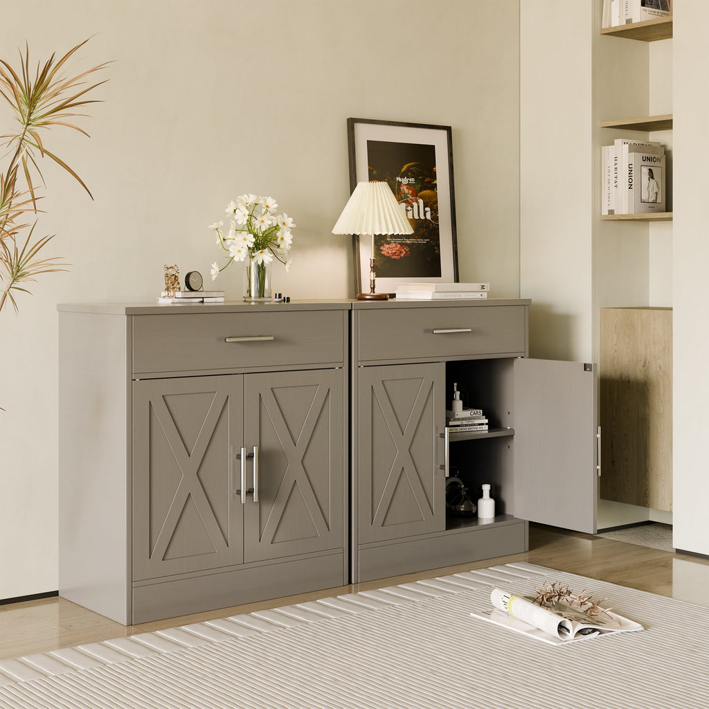Walsunny Kitchen Buffet Sideboard Cabinet with Adjustable Shelf,Wooden Storage Cabinet with 2 Doors and 1 Drawers,Modern Farmhouse Coffee Bar Cabinet with Storage for Kitchen/Living Room,Grey (7610077905072)