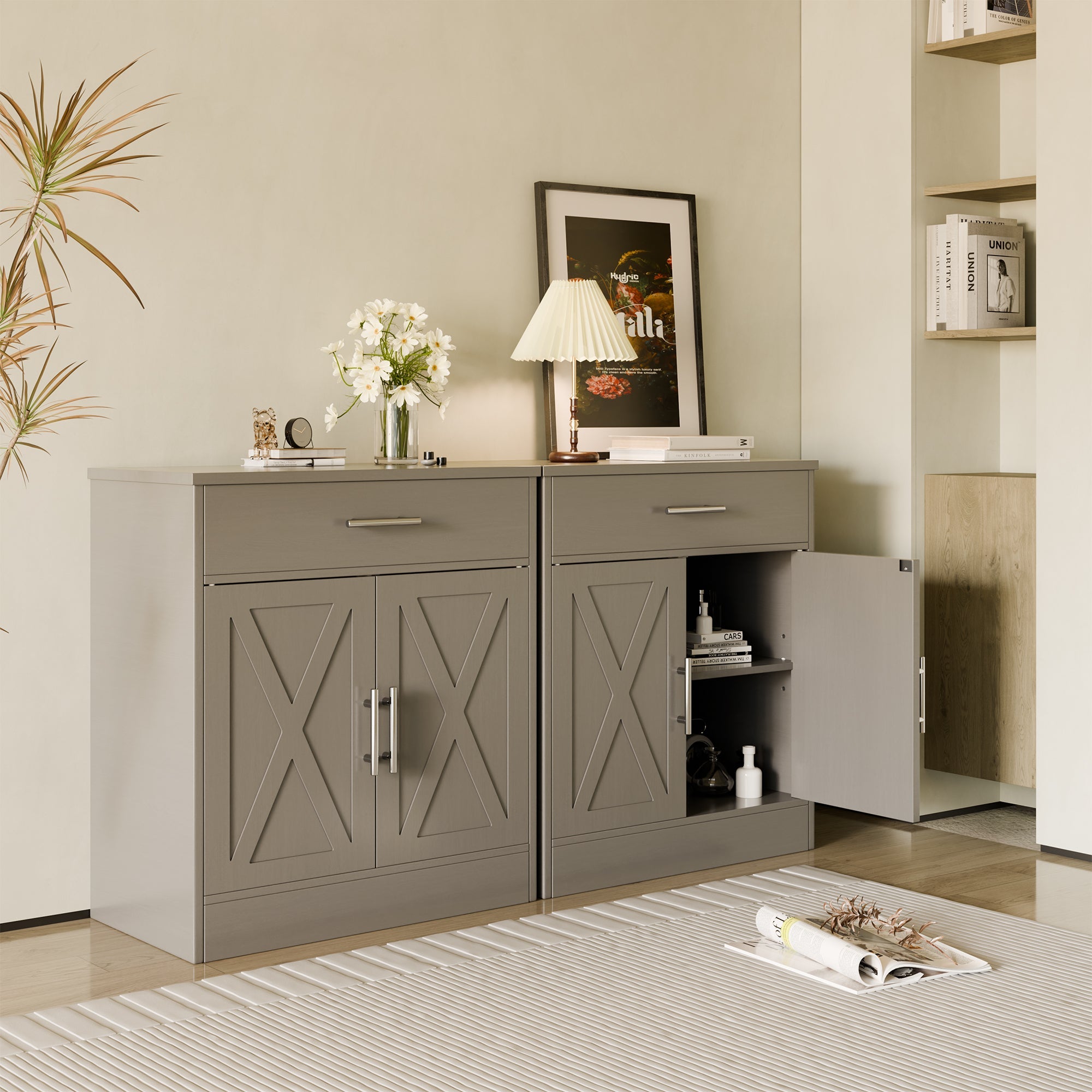 Walsunny Kitchen Buffet Sideboard Cabinet with Adjustable Shelf,Wooden Storage Cabinet with 2 Doors and 1 Drawers,Modern Farmhouse Coffee Bar Cabinet with Storage for Kitchen/Living Room,Grey (7610077905072)
