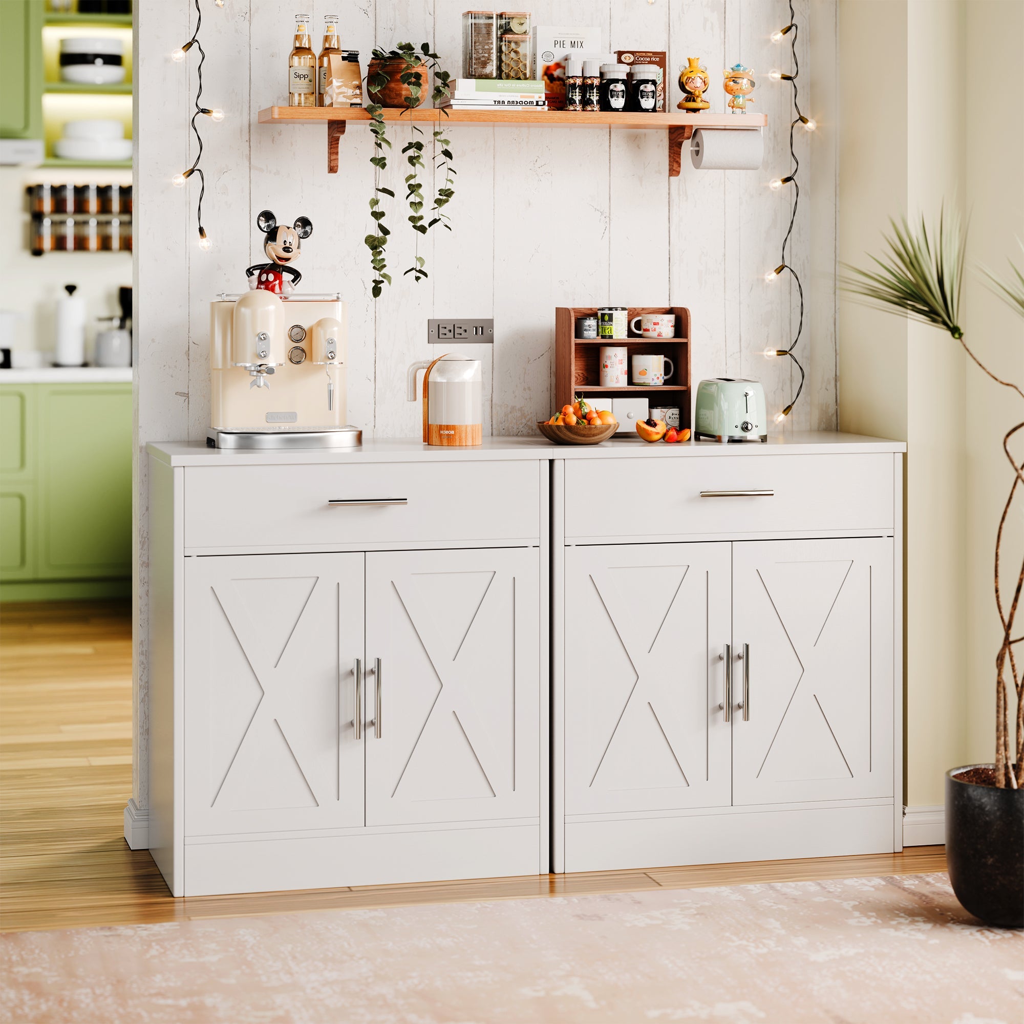 Walsunny Kitchen Buffet Sideboard Cabinet with Adjustable Shelf,Wooden Storage Cabinet with 2 Doors and 1 Drawers,Modern Farmhouse Coffee Bar Cabinet with Storage for Kitchen/Living Room,Grey (7610077905072)