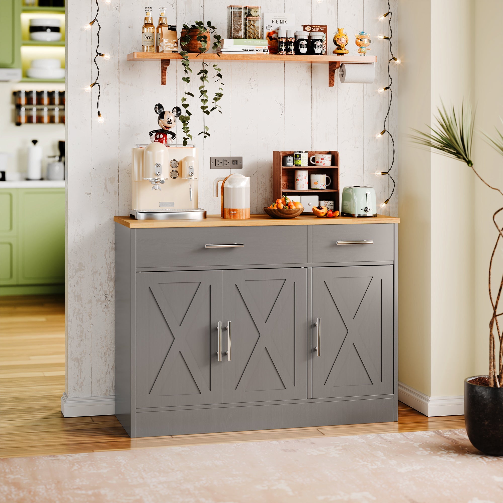 Walsunny Kitchen Buffet Sideboard Cabinet with Adjustable Shelf,Wooden Storage Cabinet with 3 Doors and 2 Drawers,Modern Farmhouse Coffee Bar Cabinet with Storage for Kitchen/Living Room (7612679061680)