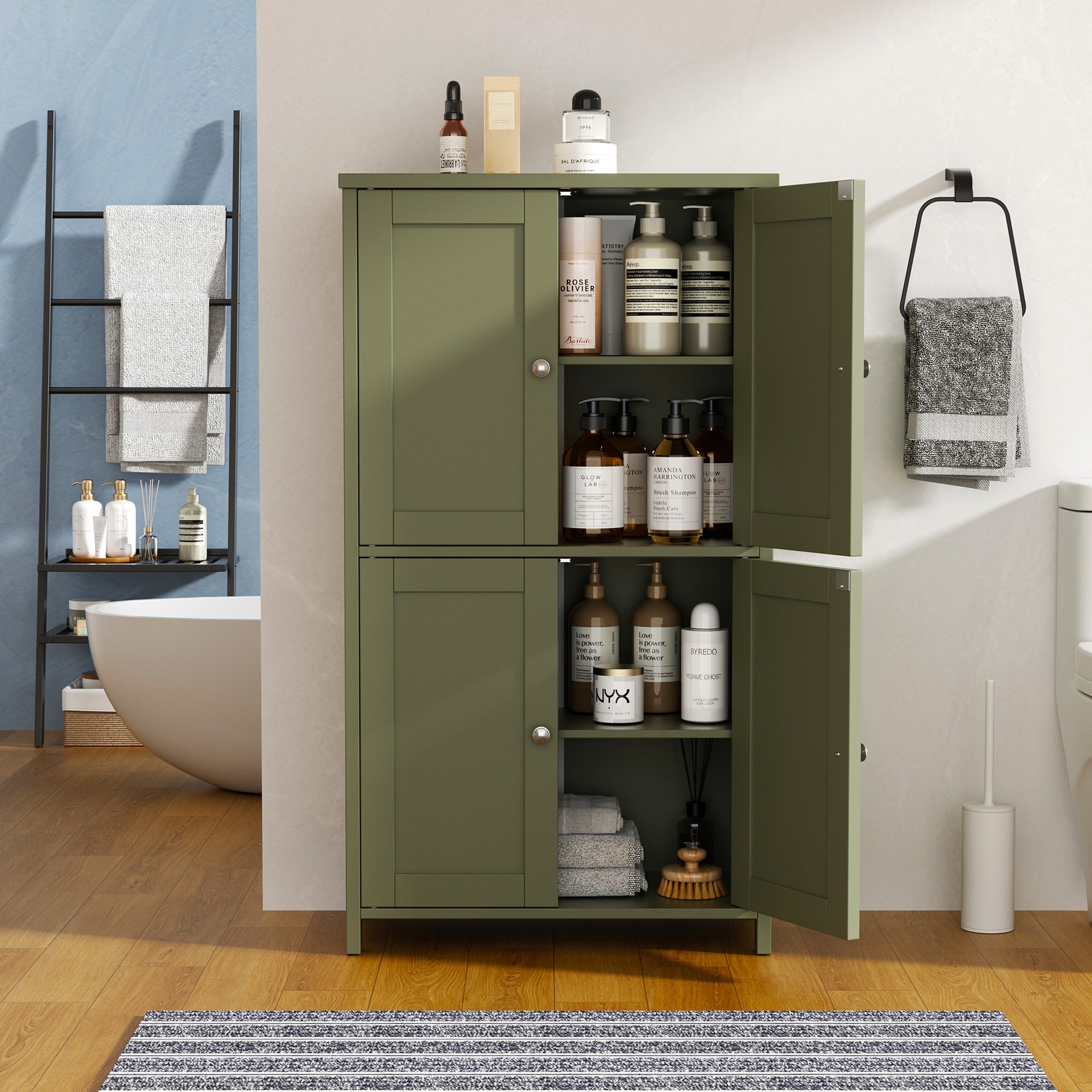 Vongrasig Bathroom Storage Cabinet, Modern Floor Cabinet with Storage, Adjustable Shelves, Freestanding Cabinet for Bthroom, Living Room, Entryway
