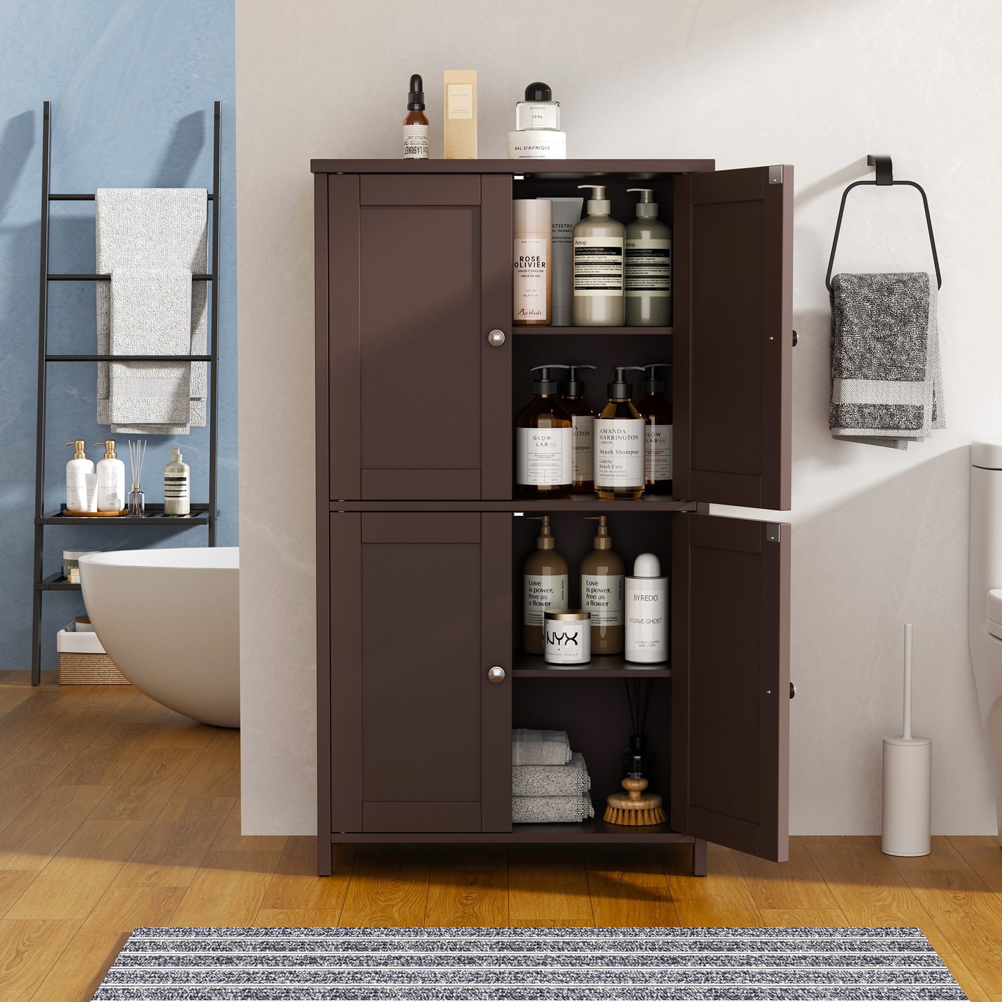 Vongrasig Bathroom Storage Cabinet, Modern Floor Cabinet with Storage, Adjustable Shelves, Freestanding Cabinet for Bthroom, Living Room, Entryway