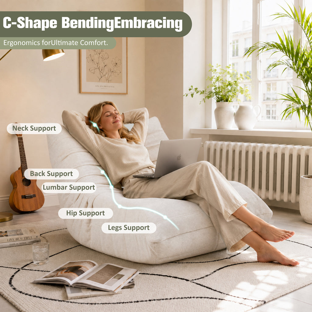 Vongrasig Bean Bag Chair for Adults, Line Fabric Lazy Sofa Couch, Memory Foam Filled Bean Bag Lounge Chair Perfect for Living Room, Bedroom and Office