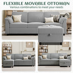 Vongrasig Convertible Sectional Couches Sofa, 3 Seat L Shaped Sofa with Removable Pillows Soft Corduroy Fabric Small Couch Mid Century for Living Room, Bed Room, Apartment and Office (Light Grey)