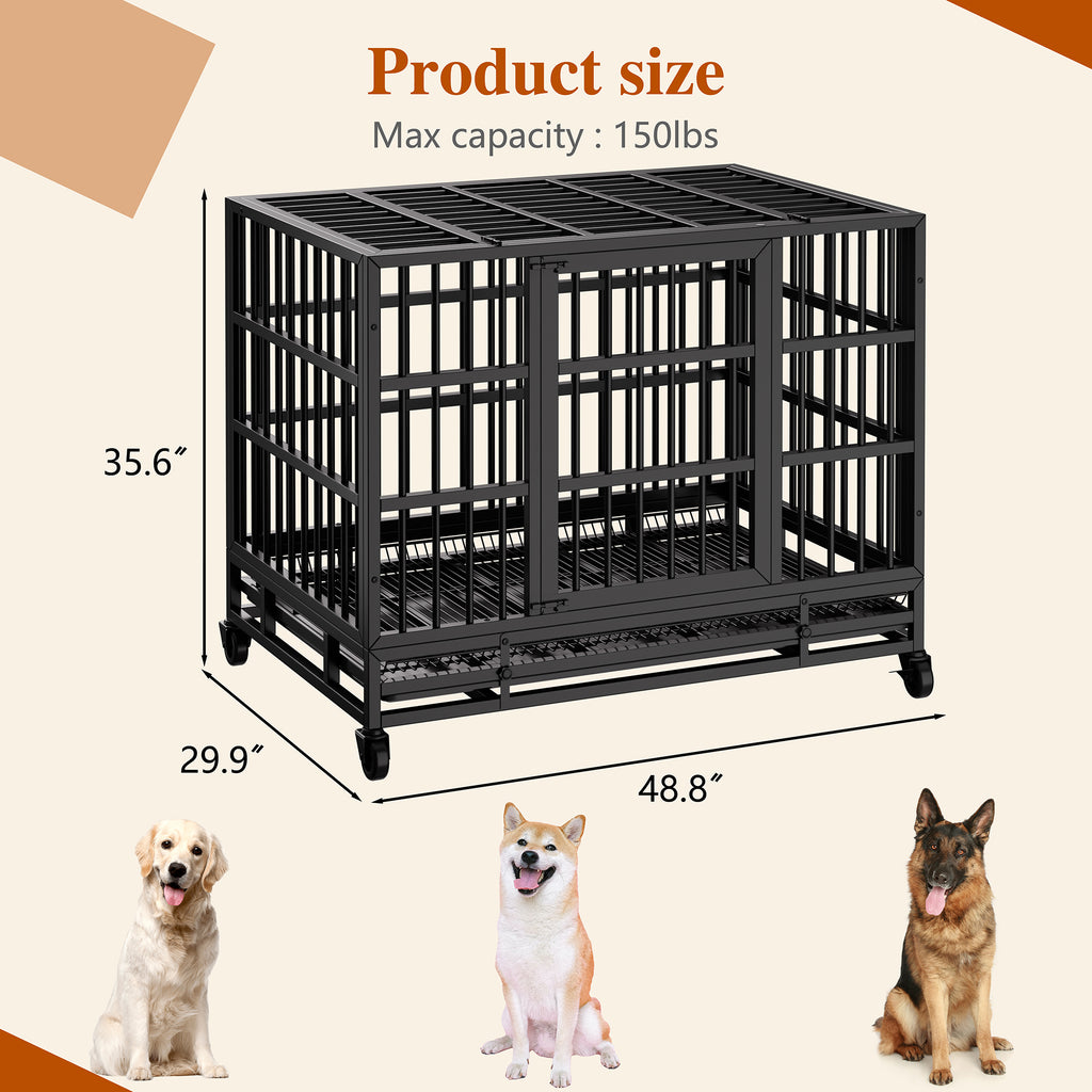 Vongrasig 38 Inch Heavy Duty Indestructible Dog Crate, Escape Proof Dog Cage Kennel with Lockable Wheels,High Anxiety Double Door Dog Cage,Extra Large XL XXL Crate Indoor for Large Dogs