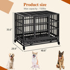 Vongrasig 38 Inch Heavy Duty Indestructible Dog Crate, Escape Proof Dog Cage Kennel with Lockable Wheels,High Anxiety Double Door Dog Cage,Extra Large XL XXL Crate Indoor for Large Dogs