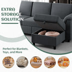 Vongrasig Convertible Sectional Sofa Couch, 3 Seat L Shaped Sofa with Removable Pillows Soft Corduroy Fabric Small Couch Mid Century for Living Room, Apartment and Office, Dark Grey