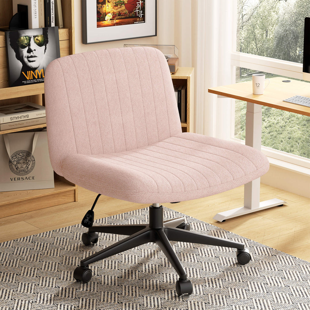 Walsunny Cross Legged Office Chair Armless Wide Chair Cross Legged Office Chair Computer Chair #color_pink #foot_pulley-foot