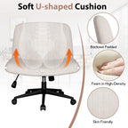 Walsunny Cross Legged Office Chair Armless Wide Chair Cross Legged Office Chair Computer Chair #color_white #foot_pulley-foot