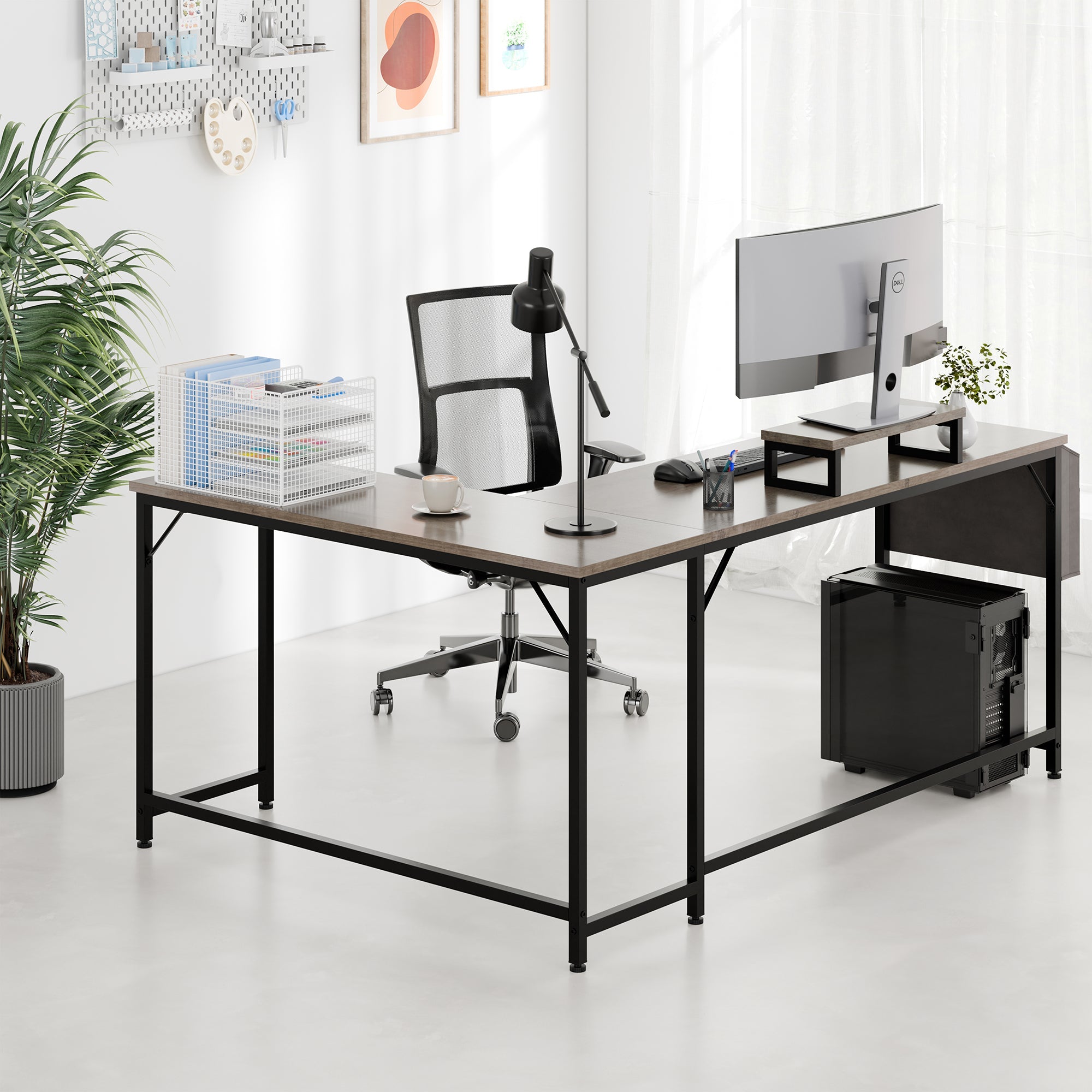 Walsunny 55 inch Home Office Desk with Storage Bag, Study Workstation Modern Simple Design, Student Writing Desk, Office Working Desk, Gray (7346039357616)