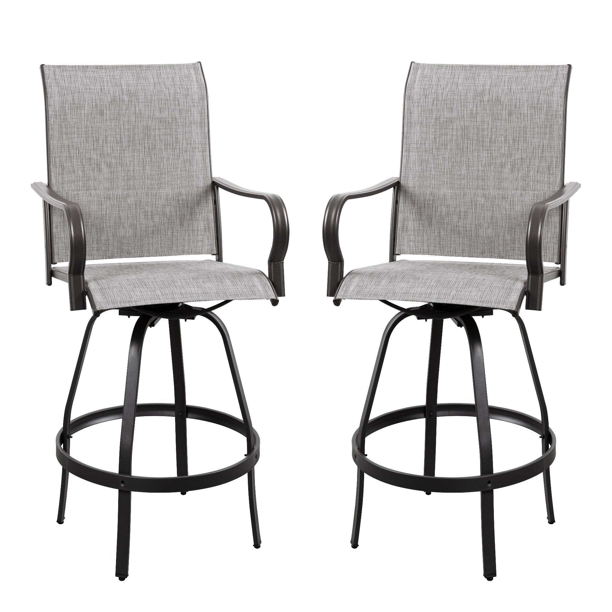 Vongrasig 2 Piece Patio Swivel Bar Chairs, All Weather Metal Textile High Swivel Bar Stools Chairs, Outdoor High Top Bistro Set for Backyard, Lawn Garden, Balcony