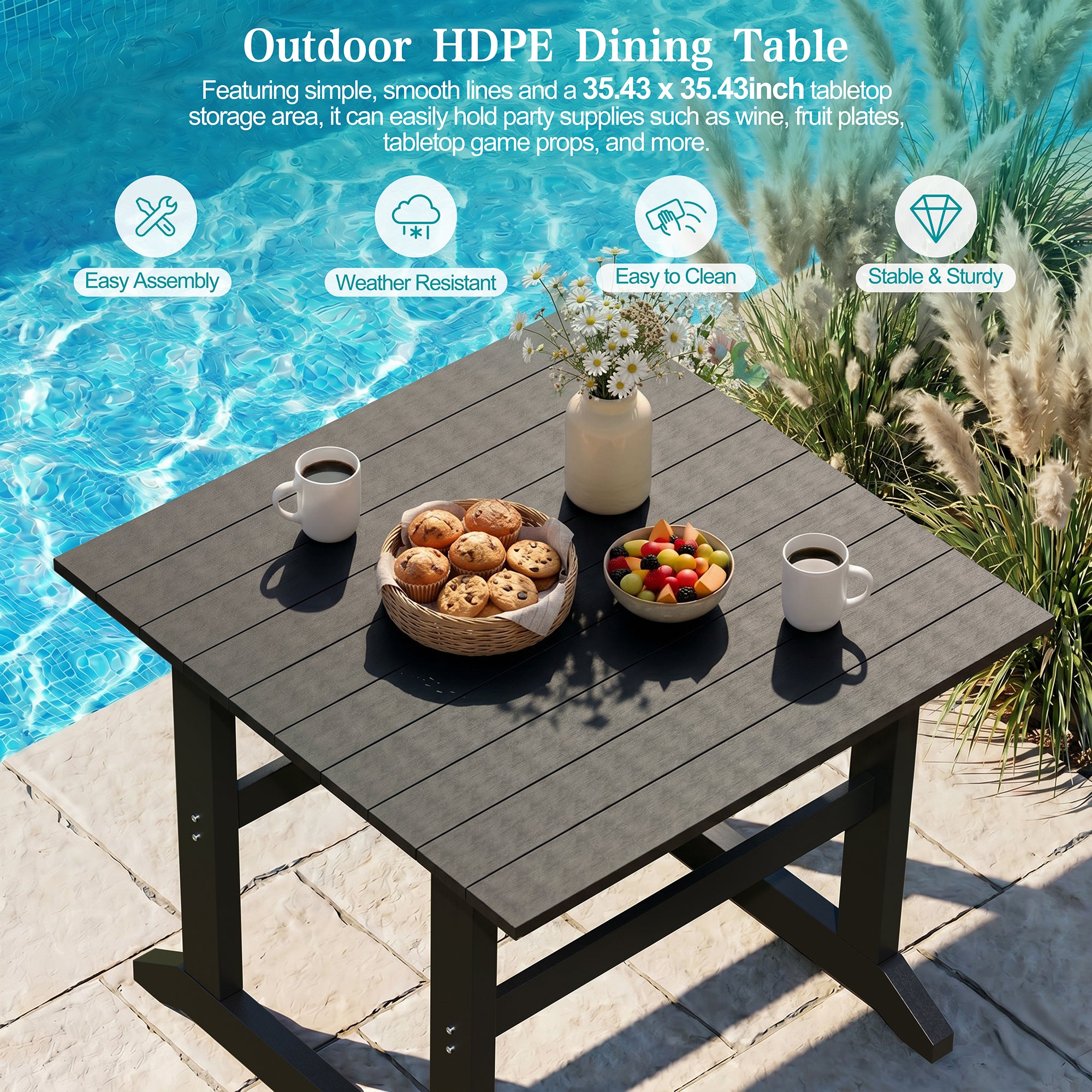 Vongrasig 5 Pieces Patio Dining Set, All Weather Outdoor HDPE Dining Furniture Set with Table and Chairs for 4, Garden Patio Furniture Set for Lawn, Backyard, Poolside, Black