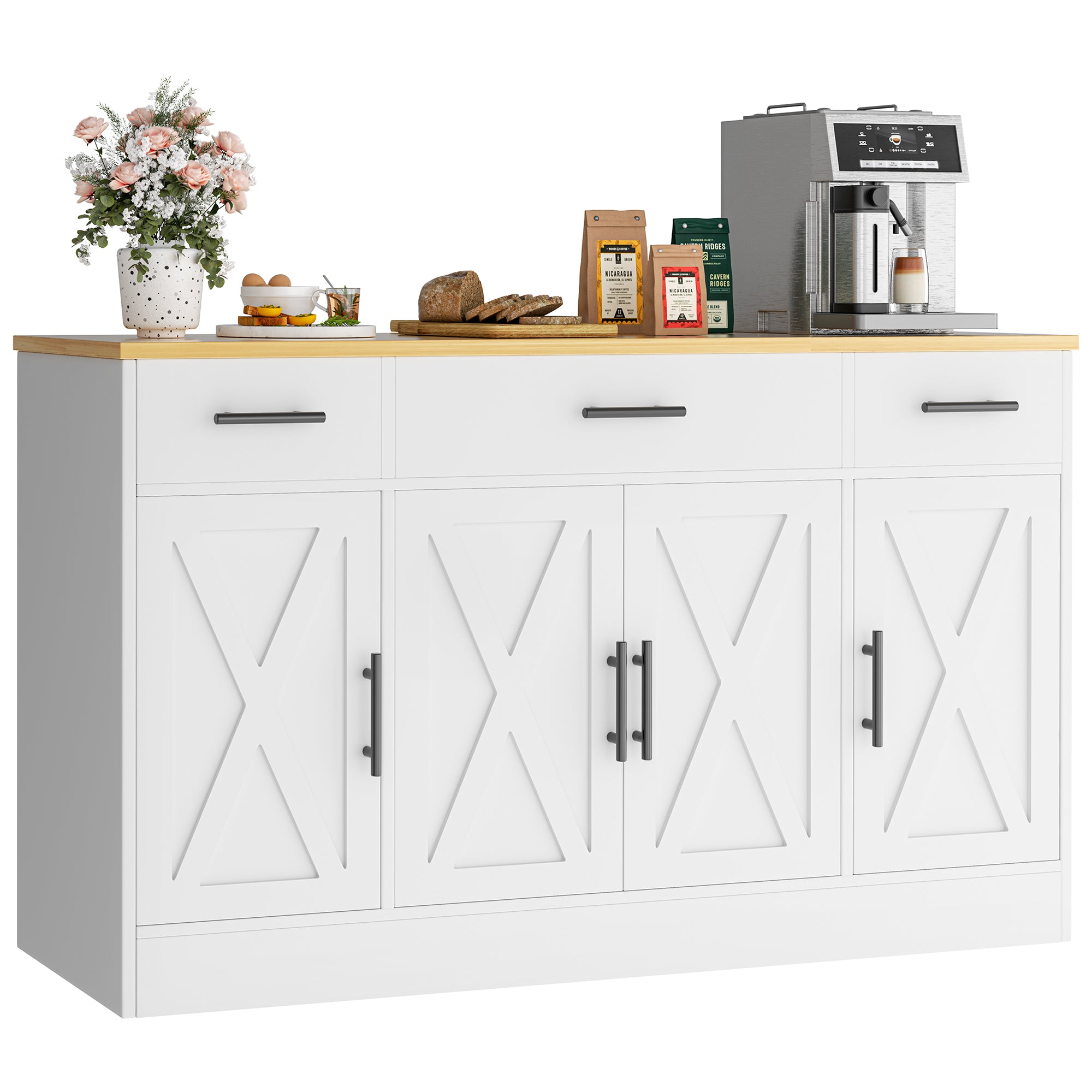 Vongrasig Buffet Cabinet with Storage, Farmhouse Coffee Bar Cabinet with Drawers, 53” Large Modern Sideboard Buffet with Adjustable Shelves for Kitchen, Dining Room