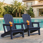 Vongrasig Adirondack Chairs Set of 2 with Removable Tabletop, Outdoor HDPE Plastic Fire Pit Chair Set with Wooden Textured, Cup Holder for Patio, Poolside, Deck, Garden
