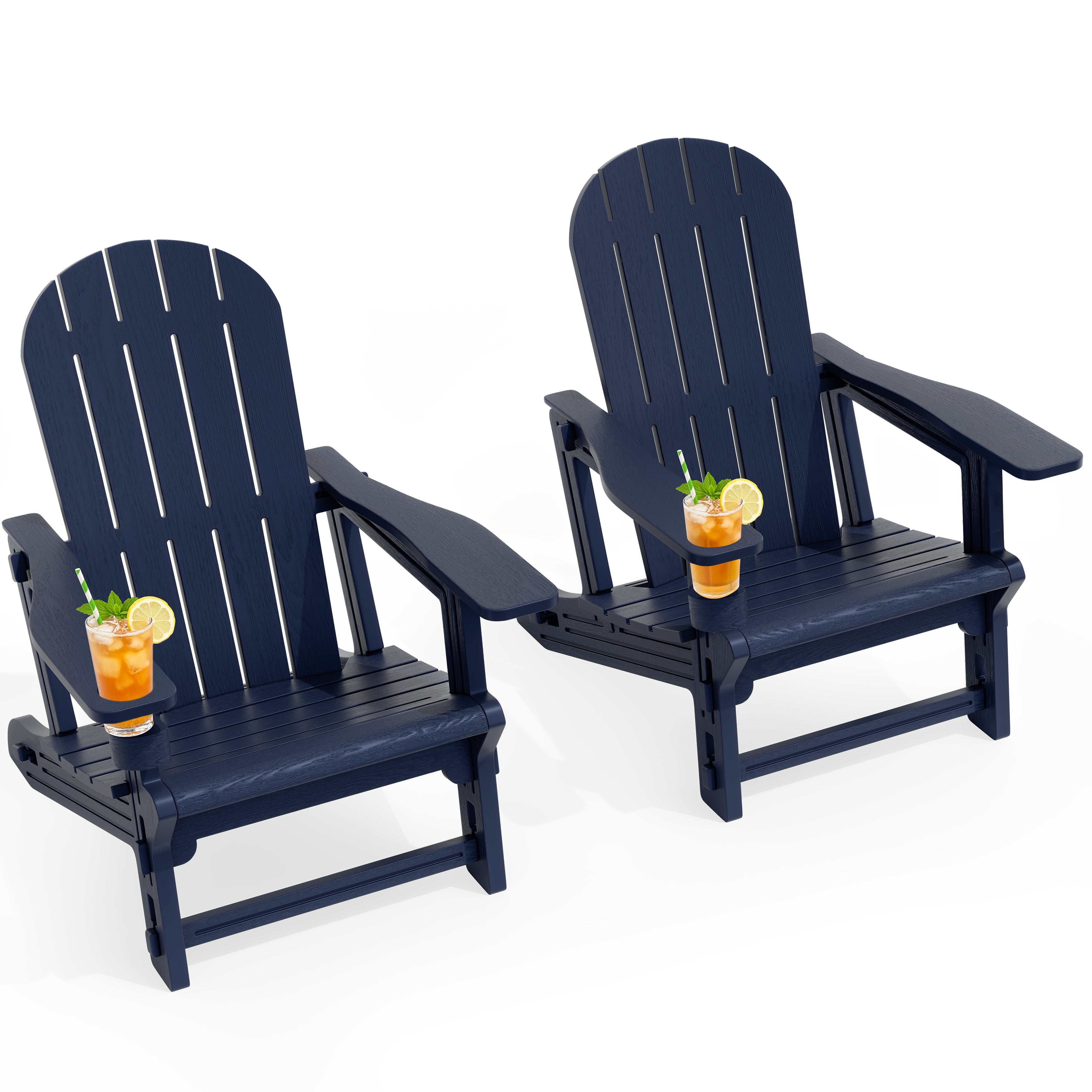 Vongrasig Adirondack Chairs Set of 2 with Removable Tabletop, Outdoor HDPE Plastic Fire Pit Chair Set with Wooden Textured, Cup Holder for Patio, Poolside, Deck, Garden